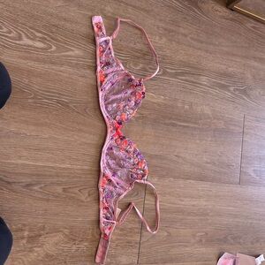 For Love And Lemons Pink Floral Lace Bra